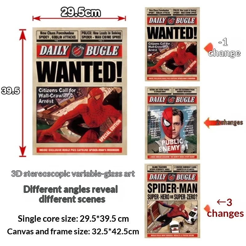 Marvel Superhero 3d Lenticular Poster Avengers Iron Man Spiderman Holographic Wall Art Decor For Living Room Bedroom Gift view 3