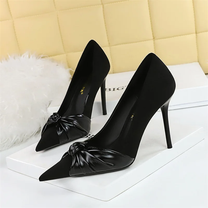 

Suede Women Pumps Shallow Mouth Pointed Toe Bow knot High Heels Fashion Office Stilettos New Design Party Single Shoes 2024