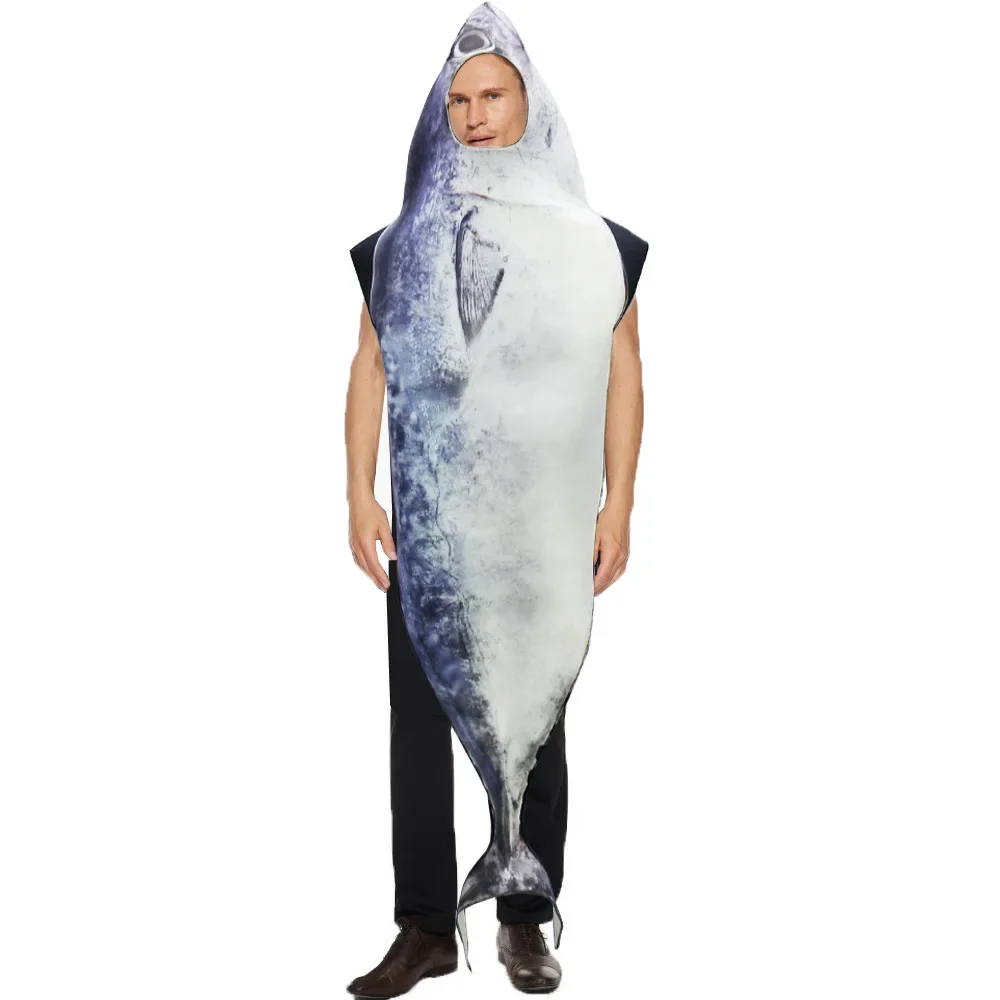 Halloween Grappig Volwassen Fruit Feestkostuum Aardbeienvis Gedrukt Spons Toneelkostuum Voedsel Cosplay Outfit Podiumpakken