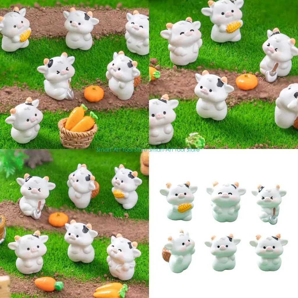 E1PB Cow Figurine Animal Model Mini Landscape Home Decorations Miniature Miniature