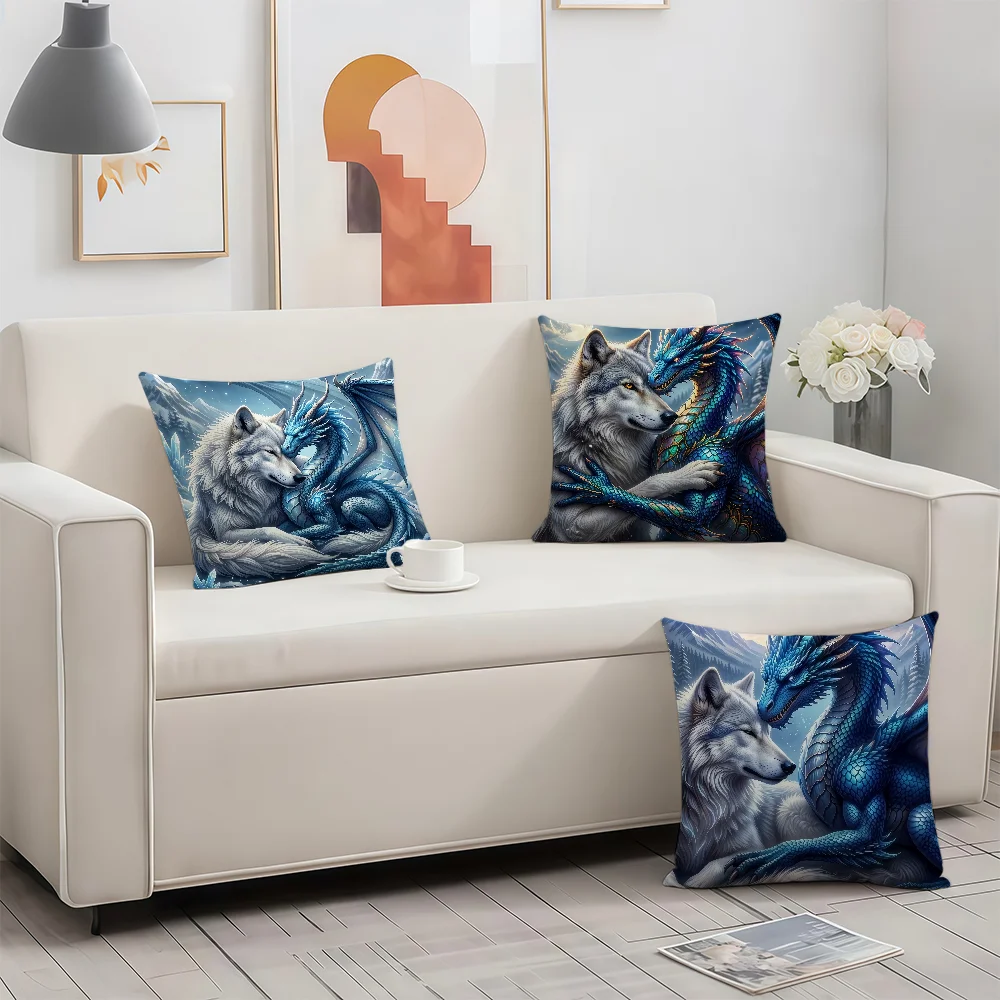 Fantasy Dragon Wolf cushion cover Birthday Anniversary Gifts Double Sided Printed Zipper Cushion Cover Soft Skin Bedding