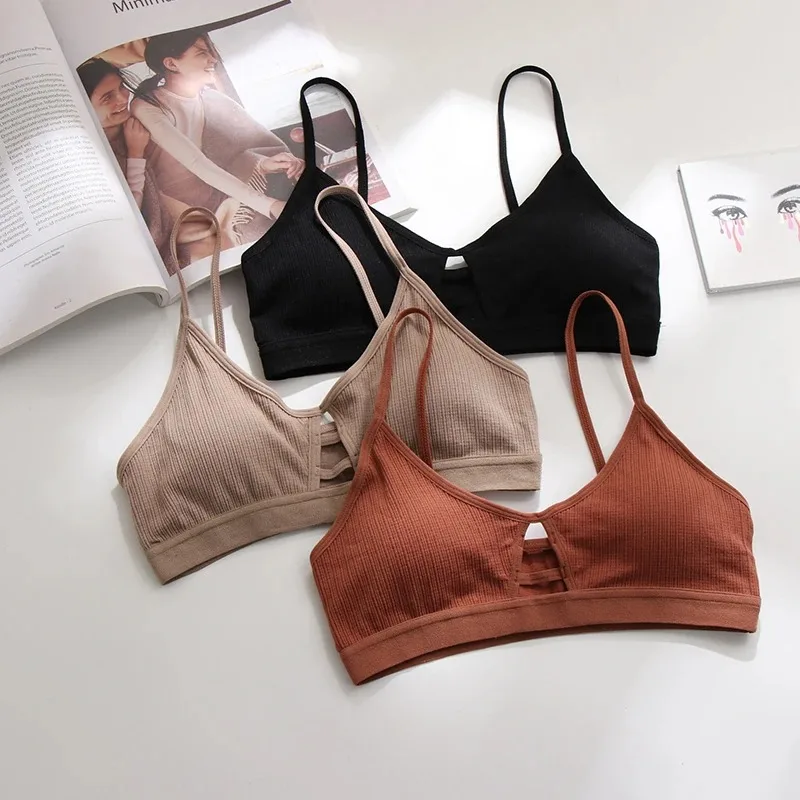 Bra wanita berongga, pakaian dalam berongga tanpa kabel, Fitness, Crop Top, Bra lembut, pakaian dalam mulus seksi tanpa rim