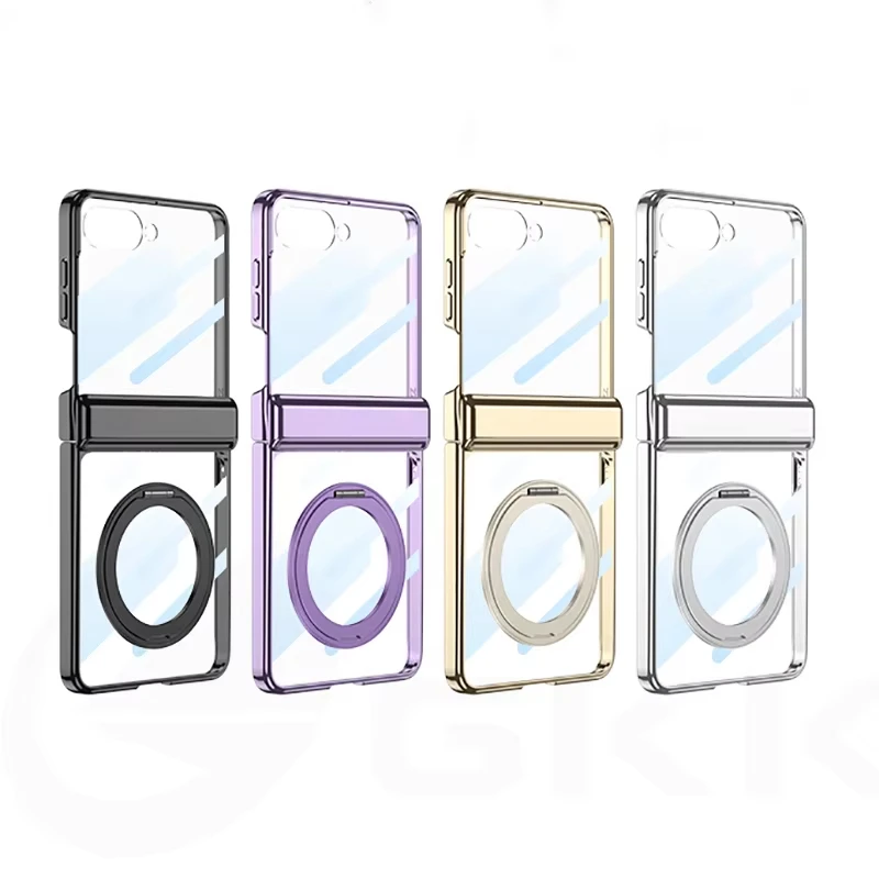 Magnetic Hinge Ring Holder Case for Samsung Galaxy Z Flip 7 Luxury Plating Edge Screen Glass Hard Cover For Galaxy Z Flip7 Case
