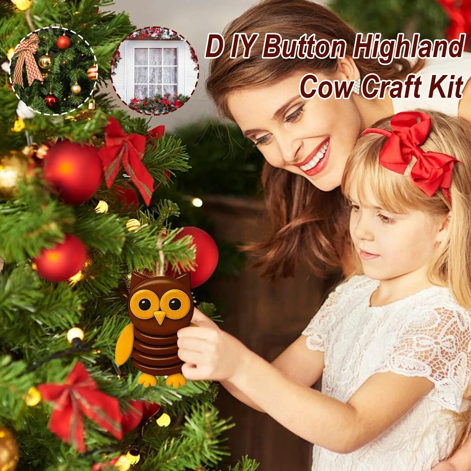 Kit de manualidades de vaca con botones DIY, Kit de adorno de árbol de Navidad con botón de Navidad divertido con guirnalda de Gnomo de tortuga, decoraciones navideñas