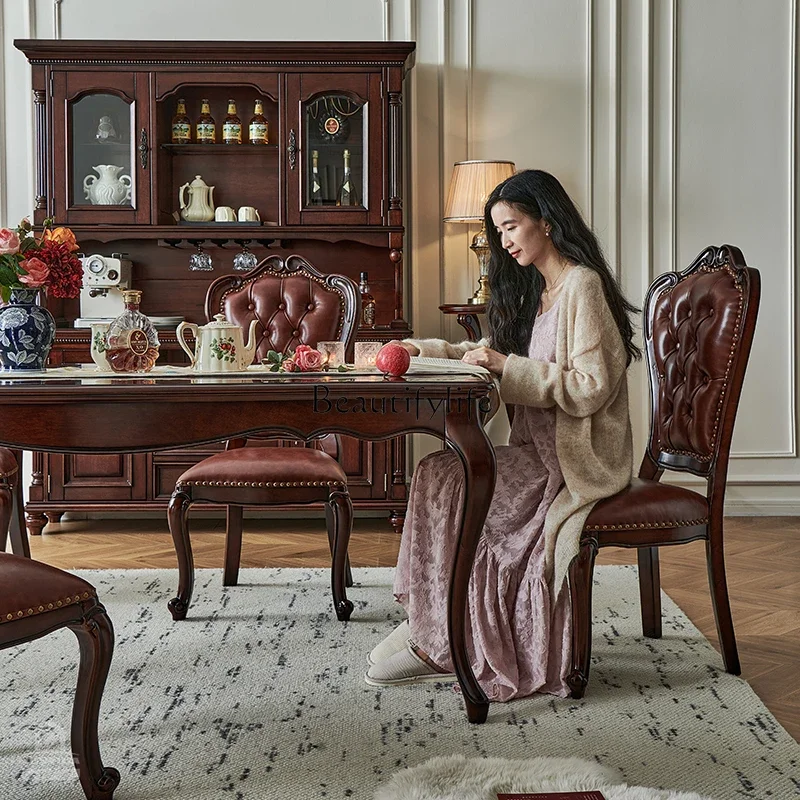 American solid wood dining table retro all solid wood gold silk teak rectangular dining table and chair combination