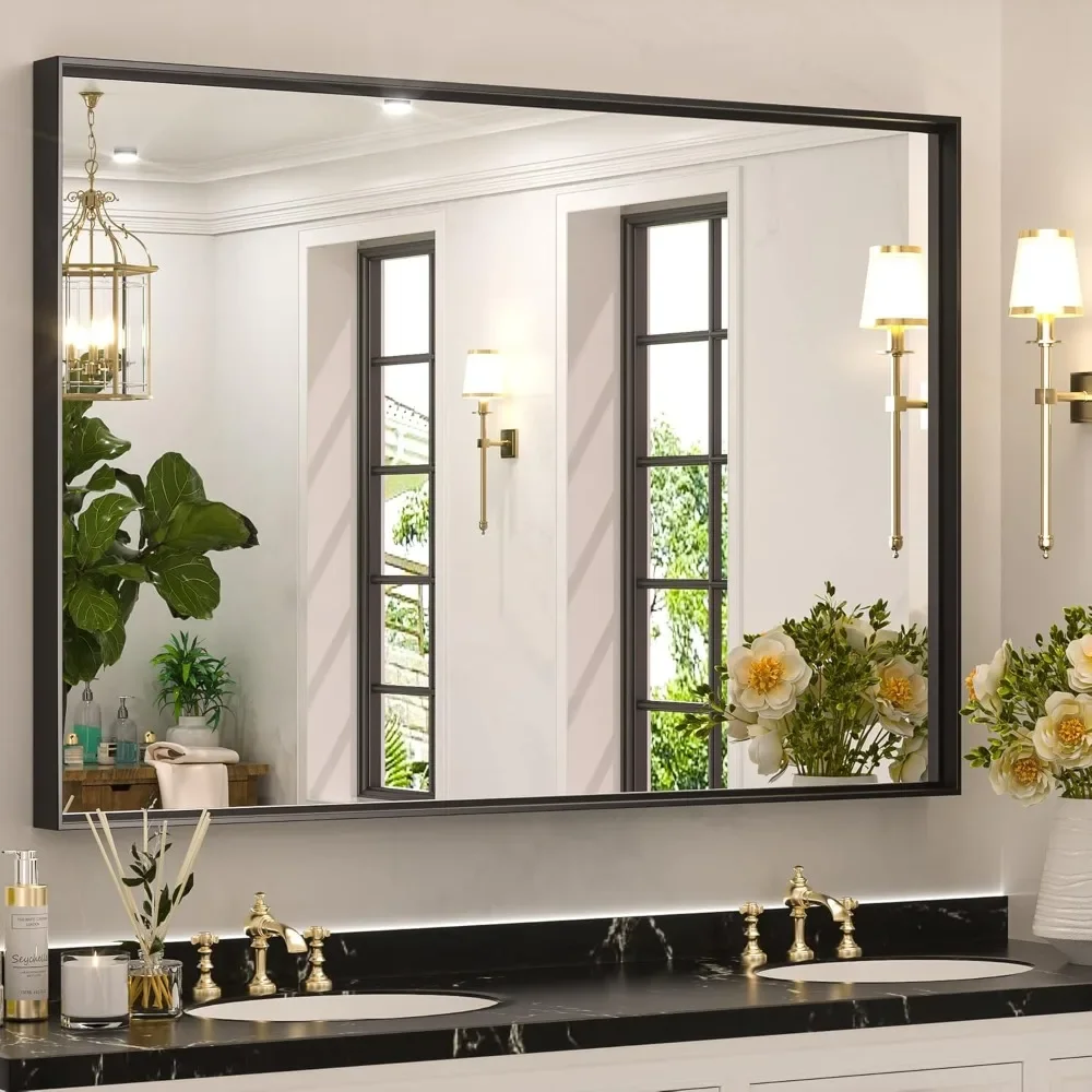 Black Framed Mirror for Bathroom 40 x 30 Inch Rectangular Wall Mirror for Bathroom Metal Frame Farmhouse Black Mirror Large