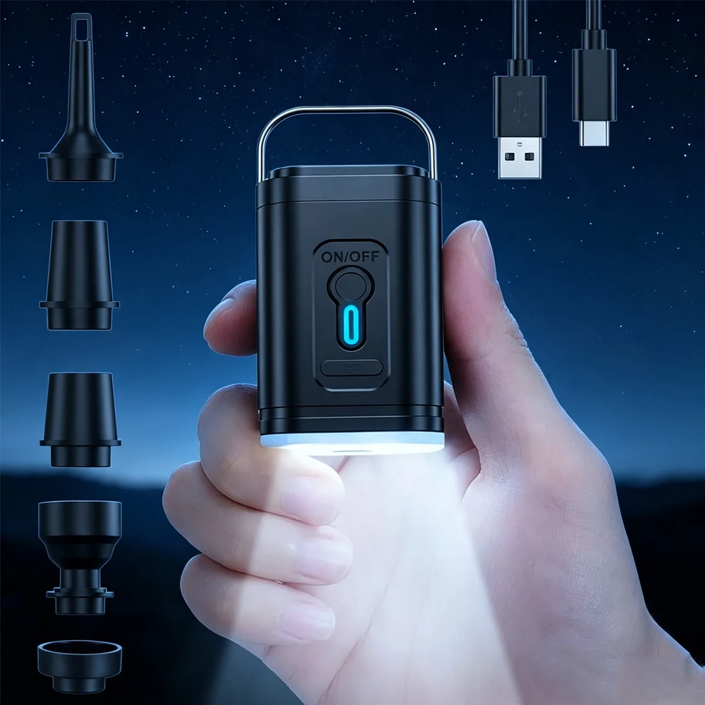 Mini ;;Portable Air Pump 1200mAh USB Rechargeable Wireless Inflator Deflator for Camping Mattress Pool Float Boat Fast Inflation