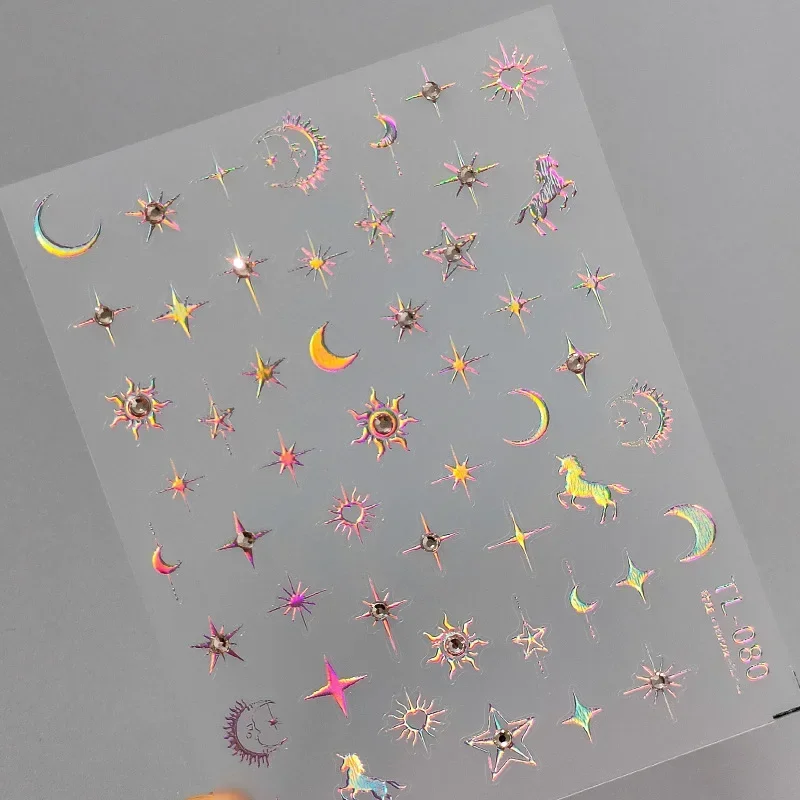 Noble Laser Polarized Purple Red Unicorn Star Moon Sparkle Rhinestone 5D Self Adhesive Nail Art Stickers Fashion Manicure Decals