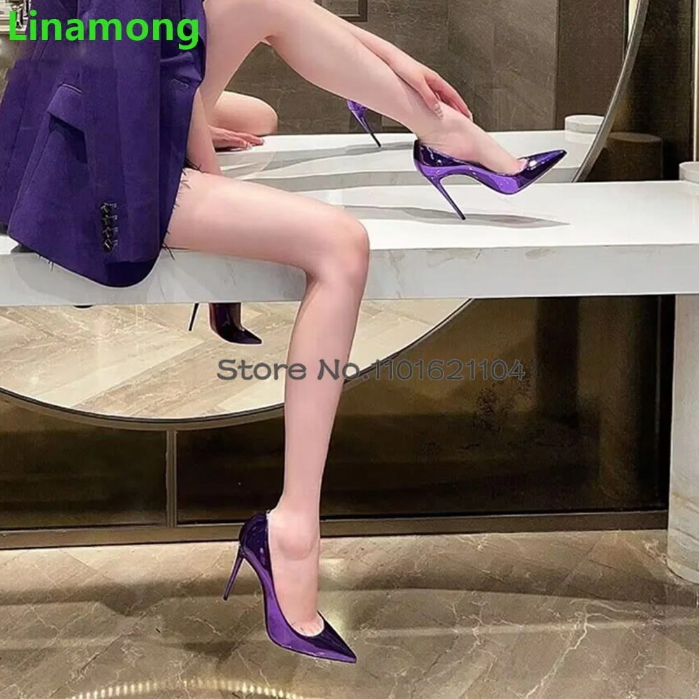 Purple Thin High Heel Pumps For Female Women 2024 Autumn New Pointed Toe Slip-on Solid Shallow Sexy Elegant Party Dress Shoes