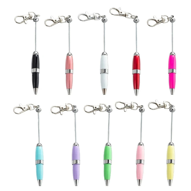 5pcs Beadable Ballpoint Pen with Keychain 1.0mm Signature Pen Metal Stationery Pen Bead Rollerball Pen for School Office