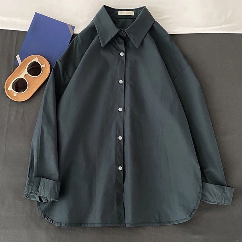 Retro Solid Long Sleeved Loose Shirt And Blouse Outerwear New In Clothes Top Casual French Single Breasted Spring Simple Trend - Detail 1