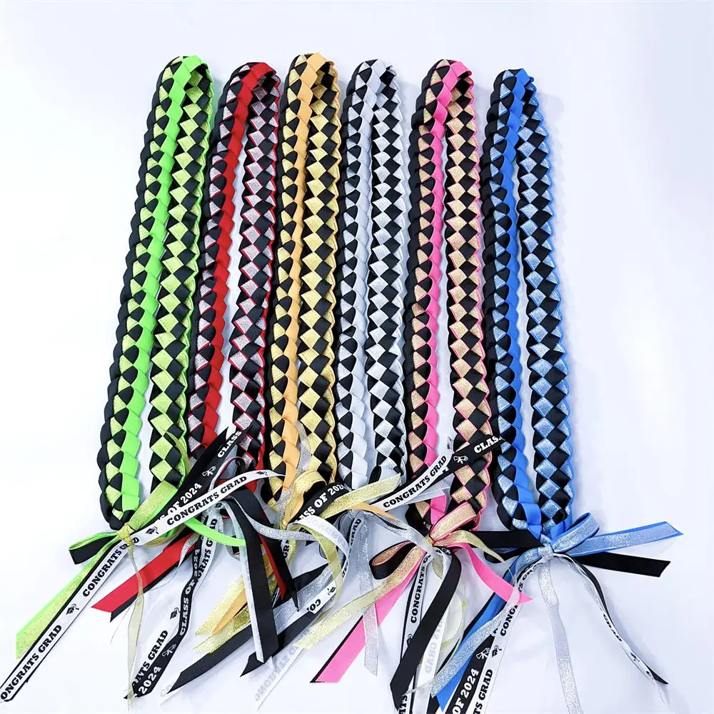 1/3/6/12/24Pcs Graduation Ribbon Lei Class of 2024 Graduation Braided Necklace Graduation Gift Party Accessories for Women Men