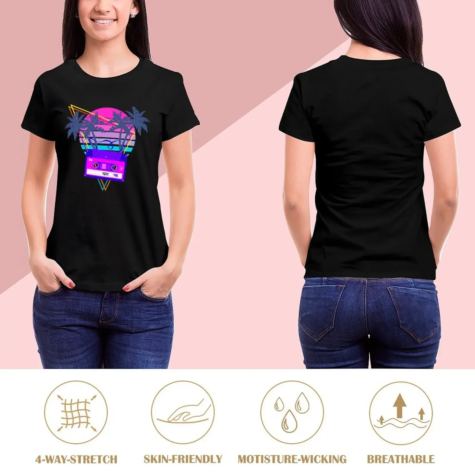 90s Vaporwave Sunset Cassette Tape in Outrun Synthwave style design T-Shirt female cute tops western t shirts for Women