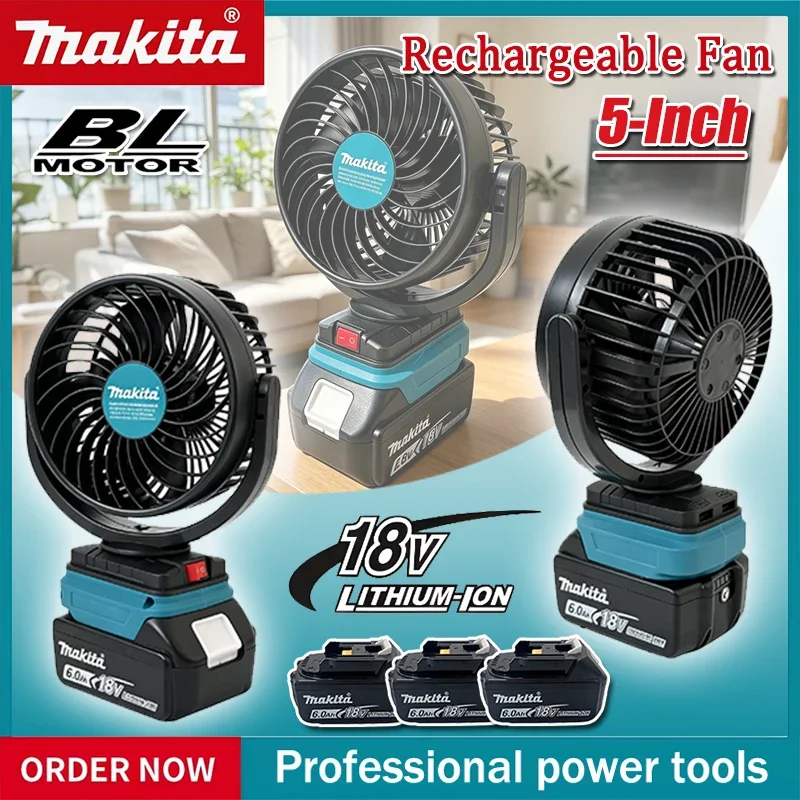 

Makita Portable Foldable Electric Fan 21V Li-ion Battery 5-Inch Fan DC with USB Charging Cordless Wireless Rechargeable Fan