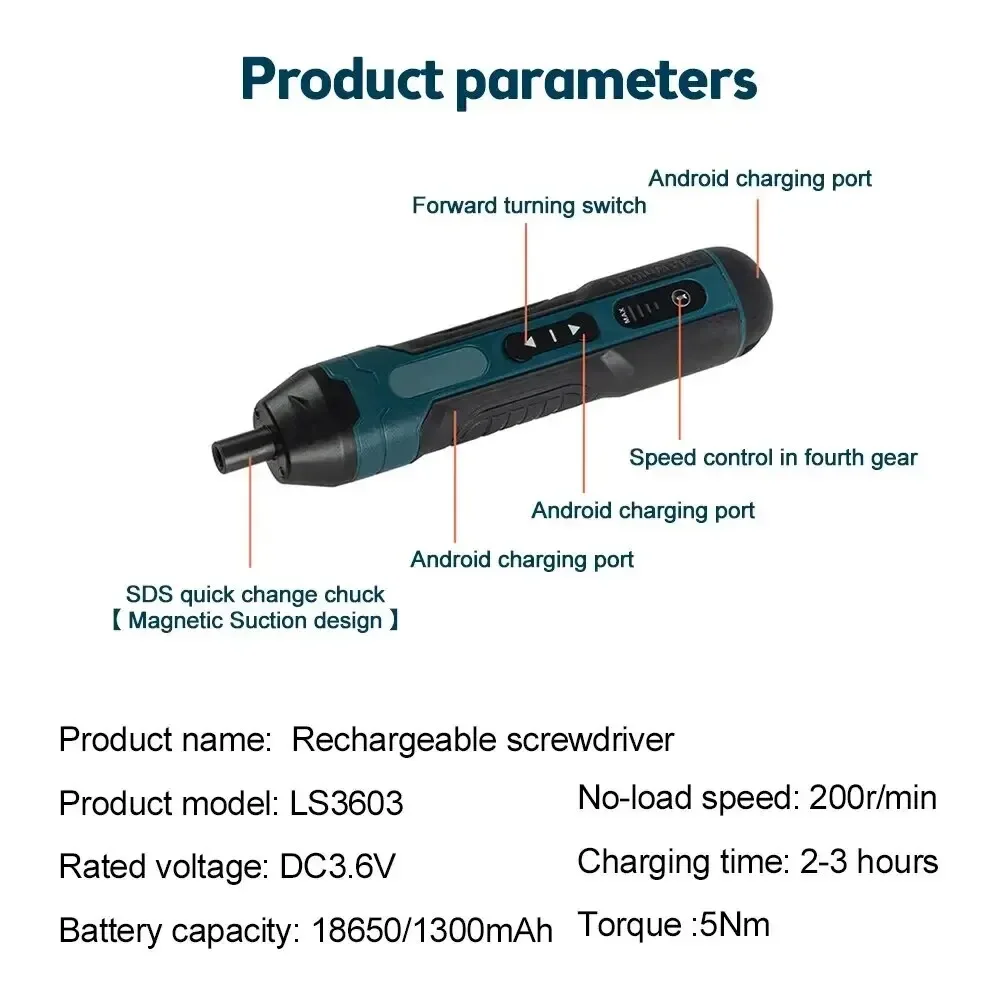 Multi-function Disassembly Torque Repair Tools Mini Cordless Electric Screwdriver 1300mah Rechargeable Adjustment Power Drill