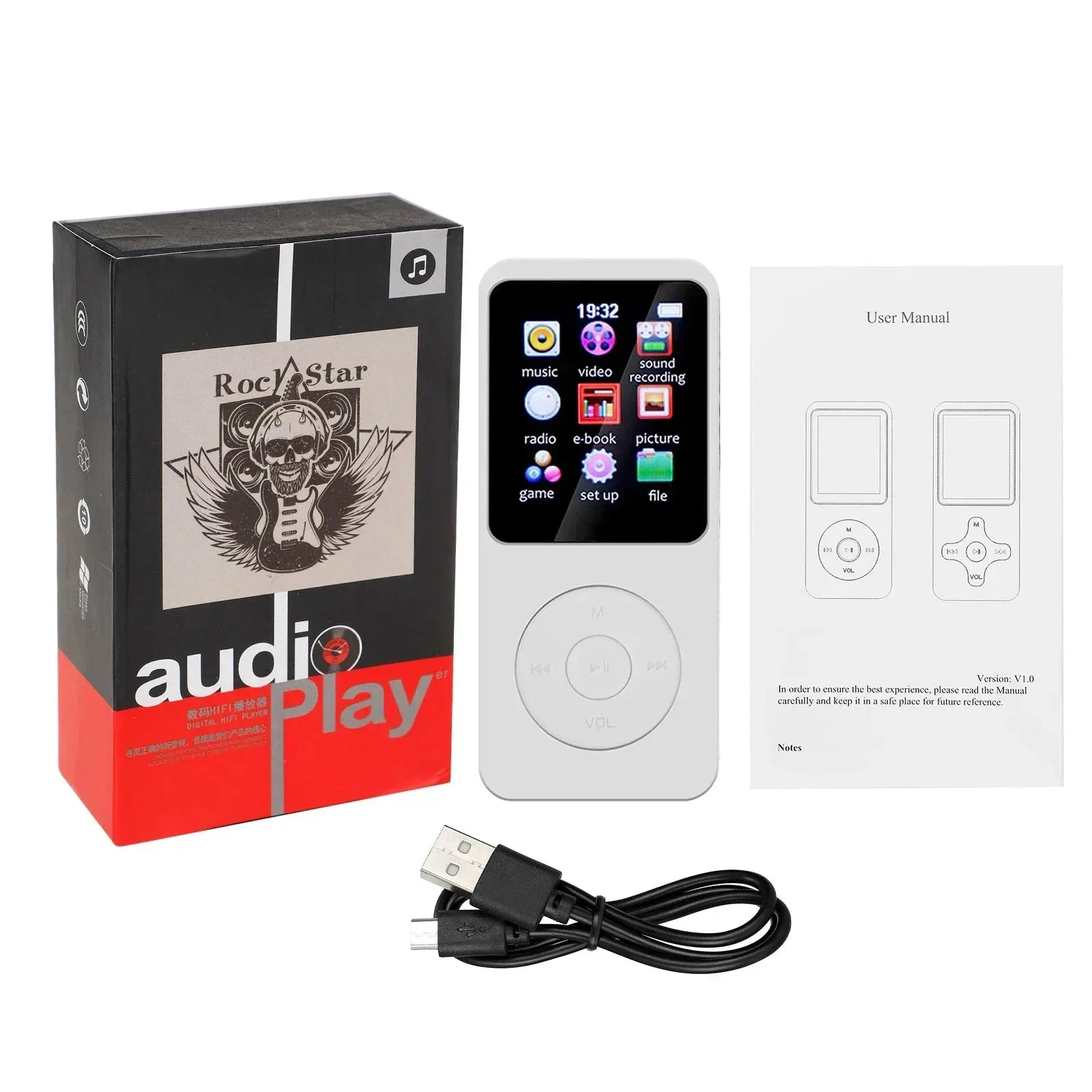 Bluetooth 5.0 MP4 MP3-speler Ingebouwde luidspreker Draagbare 1,8 inch scherm Muziekspeler Ondersteuning TF met FM-radio E-Book-opname
