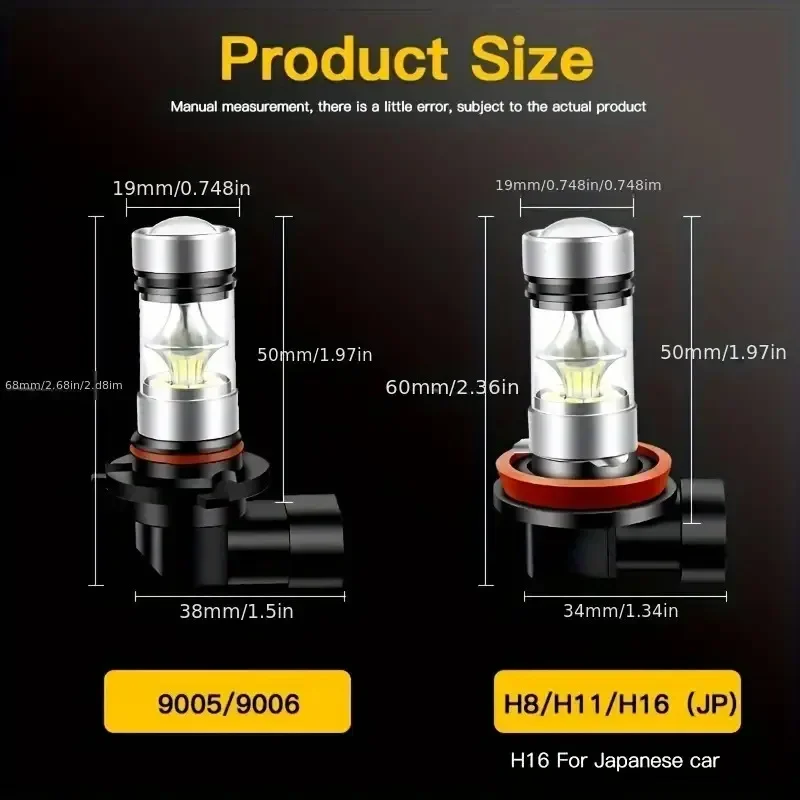 2x 9005/9006/9145 LED ضوء القيادة الضباب 30306000K أبيض و 4300K أصفر 8000K أزرق ثلجي 12-24V متوافق، لا حاجة إلى بطارية، #3