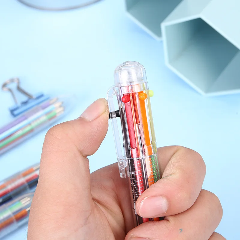 50Pcs Multicolor Ballpoint Pen Multifunction 6 In1 Colorful Stationery Creative School Supplies