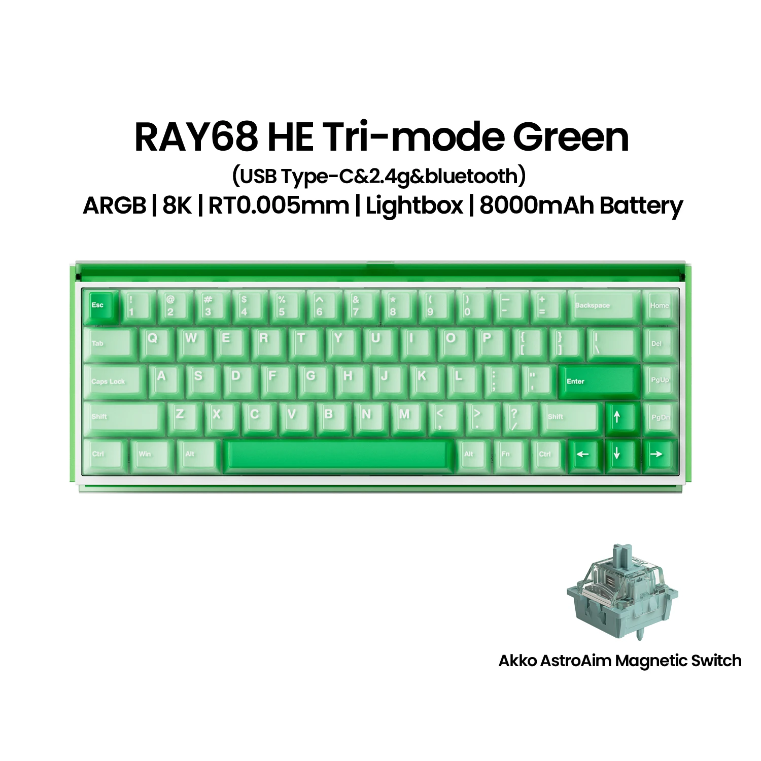 Akko RAY68 HE Mechanisch toetsenbord 65% Magnetische schakelaar Snelle trigger 0,01 mm 8K RGB met Lightbox Custom ESports Gaming Keybaord