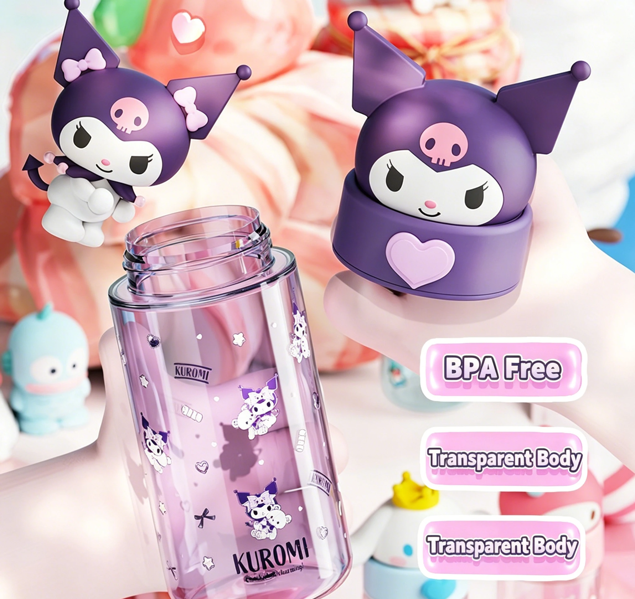 Sanrio Hello Kitty Transparent Cup, Kuromi Melody Cartoon Design, 500Ml Capacity Plastic Water Bottle Summer Student Travel Mug view 5