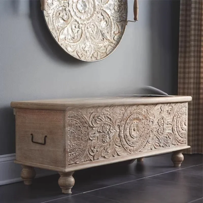 Bohemian retro style carved shoe changing stool can sit