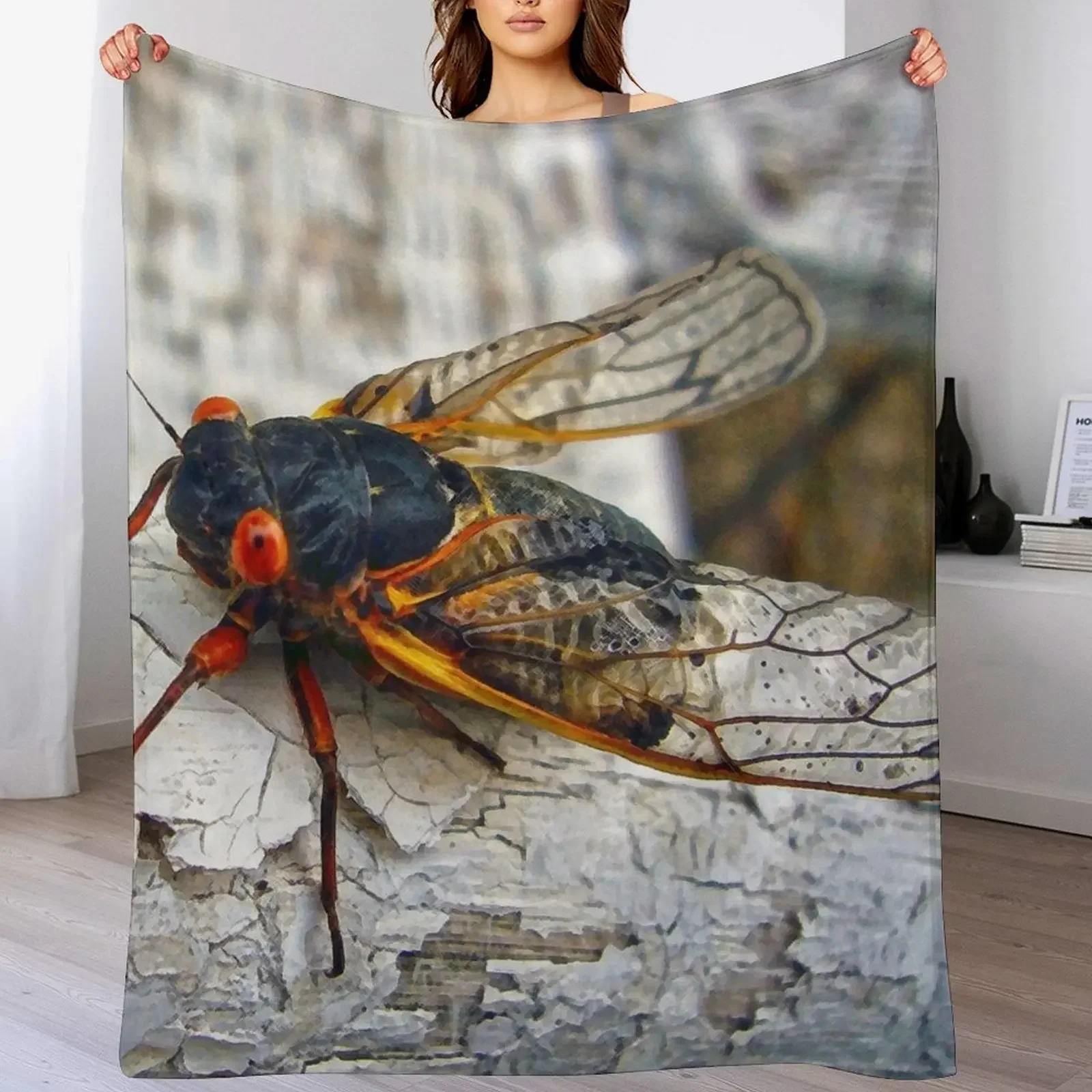 

Red Eyed Cicada Throw Blanket Ultra Soft Flannel Fleece Blanket for All Seasons