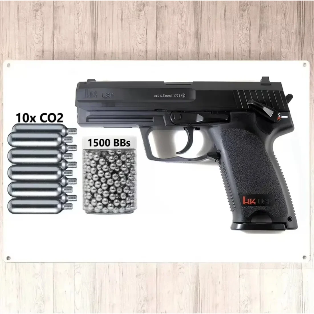Decorative Iron Sign, USP Semi-automatic Pistol Metal Wall Decor, Full-Auto Blowback .177 CO2 BB Air Pistol Plaque for Man Cave.