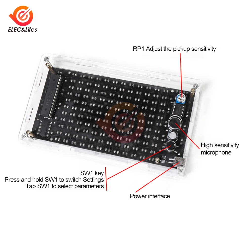 Imagem -05 - Led Música Spectrum Light Spectrum Display Controle de Voz Dinâmico Dot Matrix Tela Spectrum Display Light Faça Você Mesmo Parte dc 5v