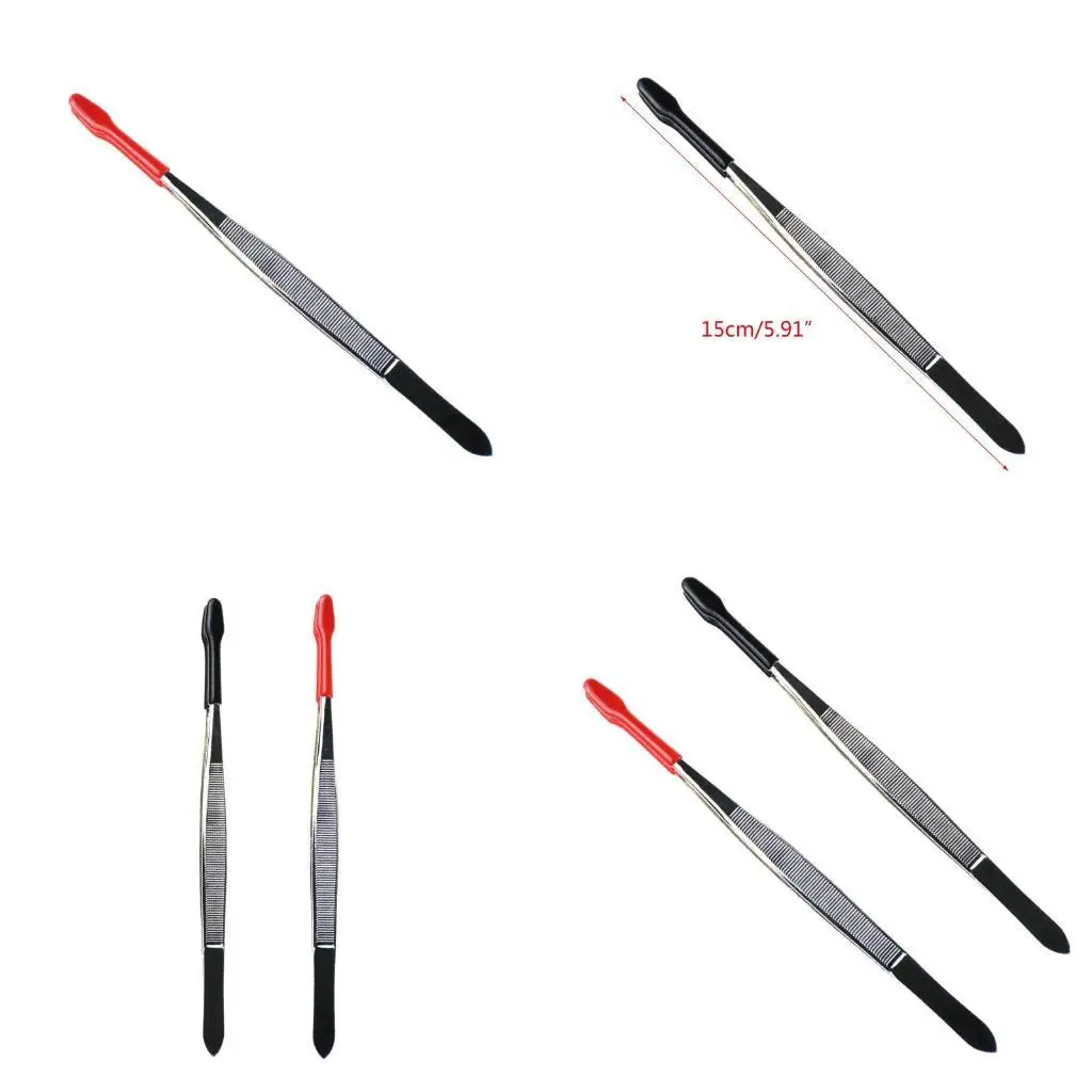 

R9UF Coin Tweezers Flat Tip Tweezers Stamps Collector Tools Rubber Tips Tweezers Gift