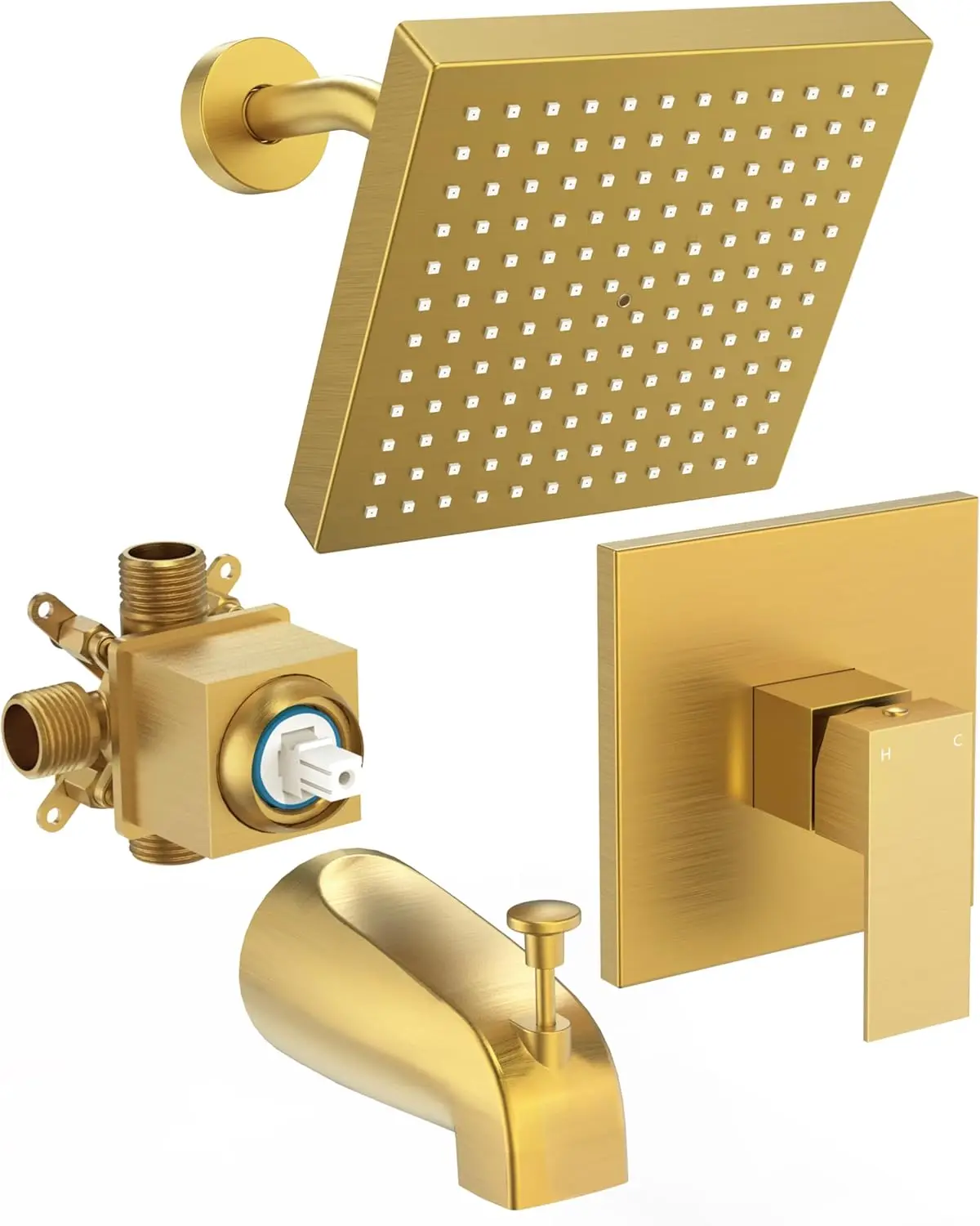 

Brushed Gold Tub Shower Faucet Set with 8-Inch Square Head, High-Pressure Trim Kit for Enhanced Bathroom Experience