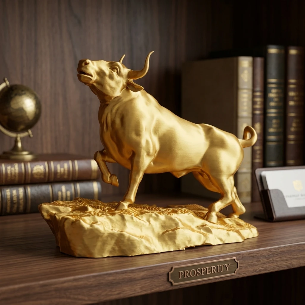 Golden Head-Up Bull Statue Stock Market Prosperity Bull Sculpture Fortune Ox Figurine Desk Decor for Trader Investor Lucky Gift