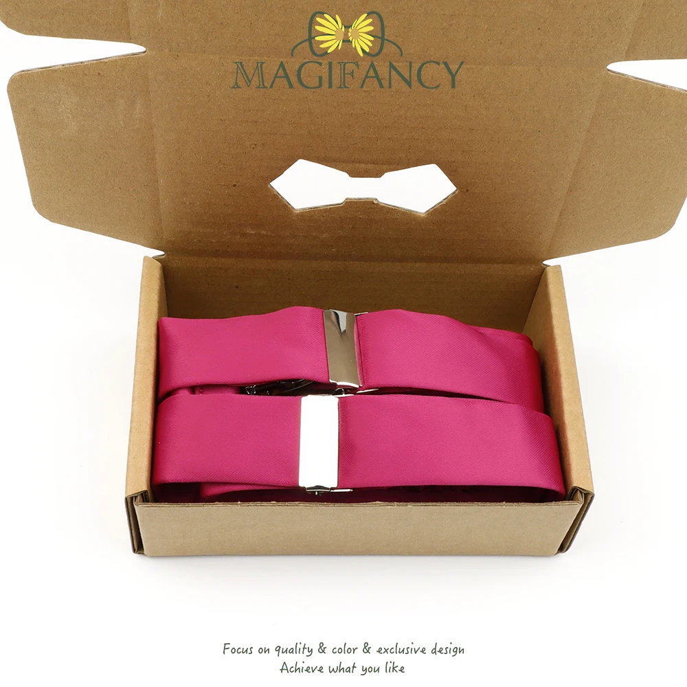 Box Packaging Matte Durable Solid Color Polyester Silk Suspenders with Kid Green Pink Daily Suit Wedding Banquet Accessoriy Gift
