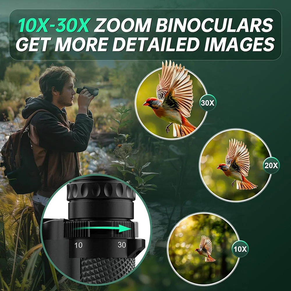 10-30x25 High Power Zoom Monocular Telescope Compact HD Optics Small Handheld Scope for Outdoor Bird Watching Concert Travel