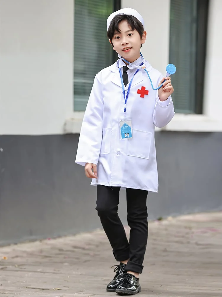 Costume d'Infirmières et de Médecin pour Enfant, Manteau Blanc, Vêtements de Scène, Jouets de Maison de Jeu, Costumes de ix