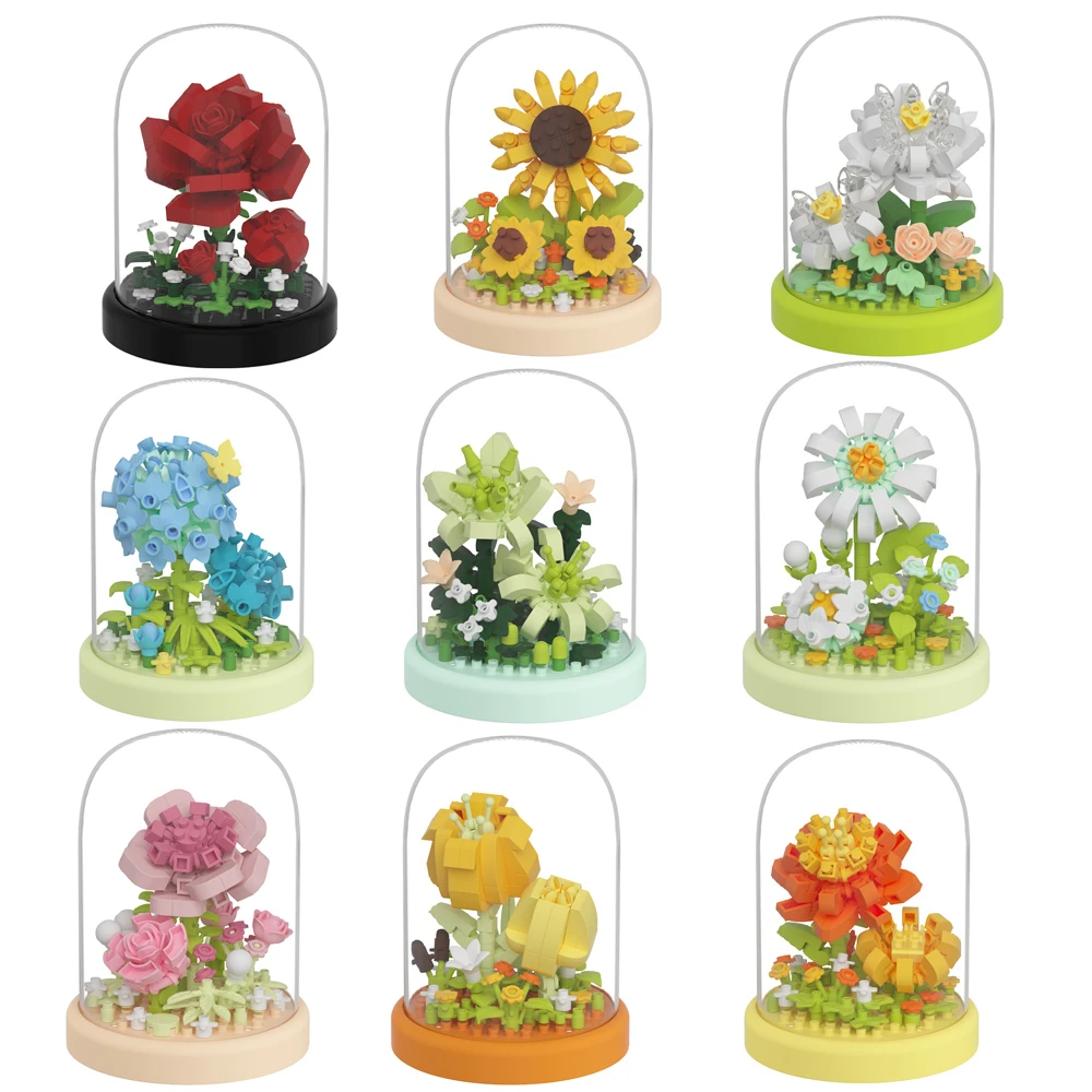 

City Creativity Flower Blossom Bonsai Potted Plant Micro Building Blocks Bricks Home Decoration Toy For Kids