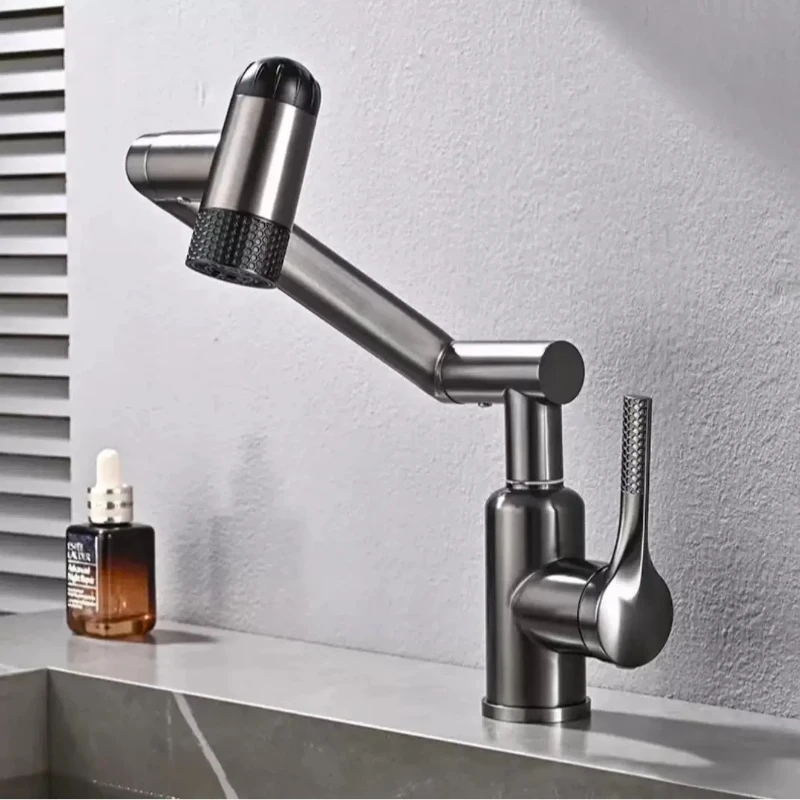 

White Gray Silver Bathroom Basin Faucet Deck Mounted Hot Cold Mixer Sink Faucet Manipulator 360 ° Rotation Universal Water Taps