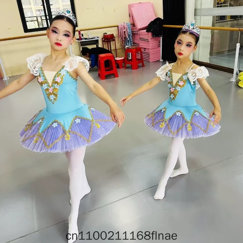 子供用バレエドレス、女の子用プロフェッショナルダンスガーゼドレス、スパンコールサスペンダー、バレエパフォーマンス用ふんわりガーゼドレス