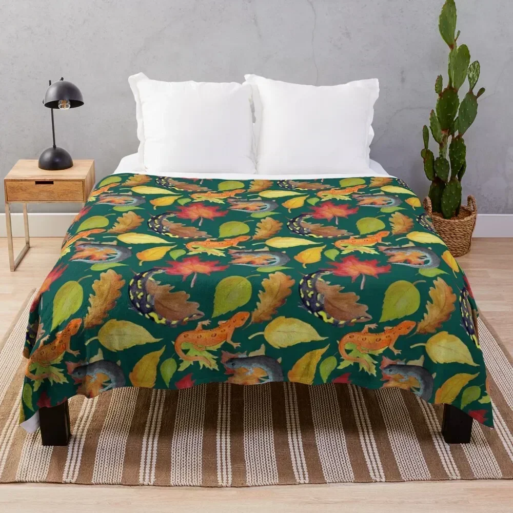 

Salamander Leaves Watercolor Pattern- Dark Green Throw Blanket Soft Bedroom Blanket for Night Sleeping