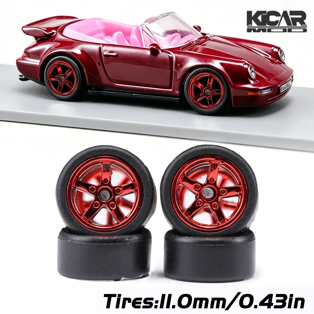Neumáticos de goma desmontables para coches a escala 1/64, llantas de 11 mm y 5 radios, ruedas premium RLC para piezas de modificación Hot Wheels Advan GT (1 juego)