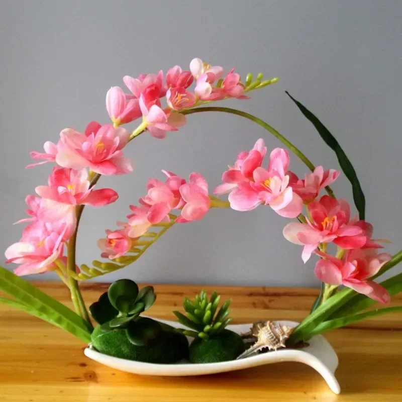 Butterfly Orchid PU Artificial Flowers Ceramic Vase Ornaments Home Livingroom Cabinet Simulation Phalaenopsis Decoration Crafts