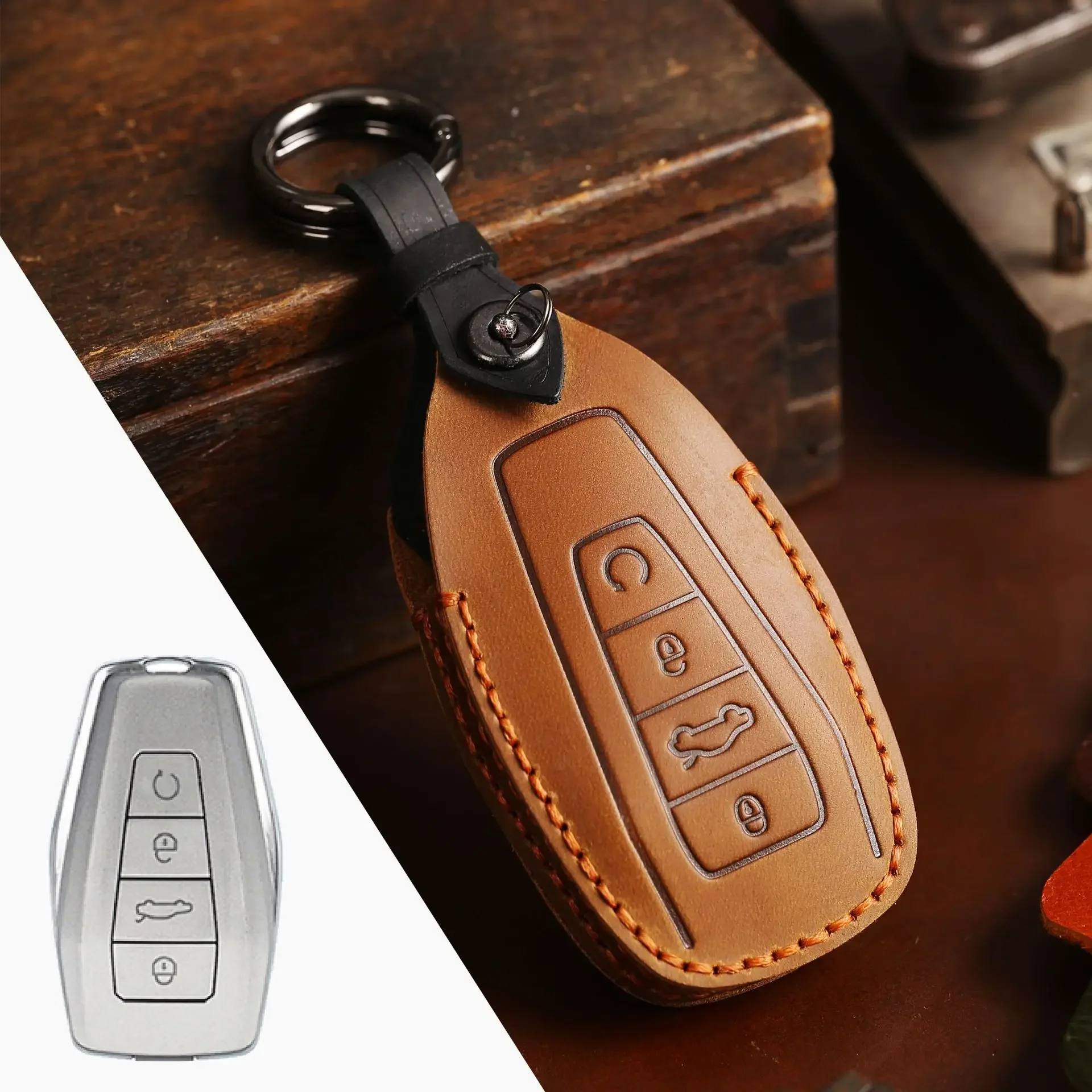 

1pc Leather Car Key Case Cover For Geely Coolray X6 X7 Emgrand Global Hawk GX7 Car Accessories