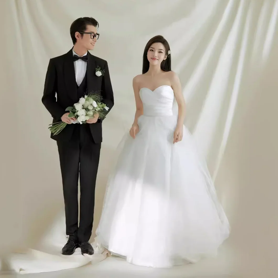 Vestidos de novia coreanos de corte a para mujer, vestido de novia Sexy sin tirantes y espalda descubierta, vestido de noche largo hasta el suelo para sesión de fotos elegante