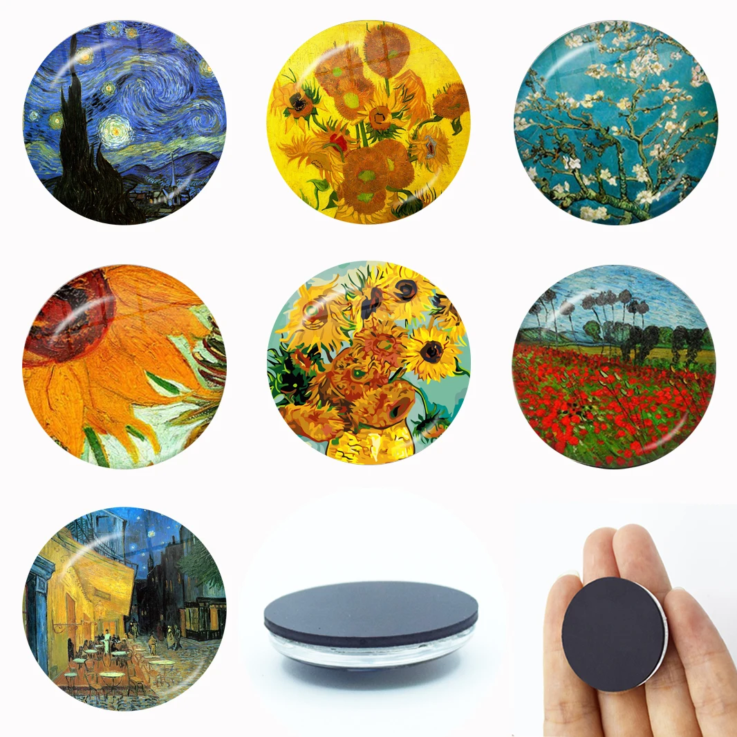 Van Gogh Starry Night Sunflowers Magnet Fridge Stickers Decoration Home Refrigerator Decor Glass Dome Crystal Art Souvenir