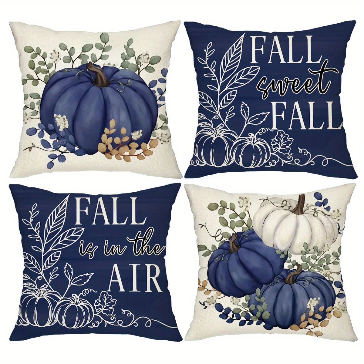 4pcs Rustic Fall Pumpkins Printed Throw Pillow Covers, 18in*18in, Polka Dots Truck Inviting Home Decor Cushion Covers, Invisible