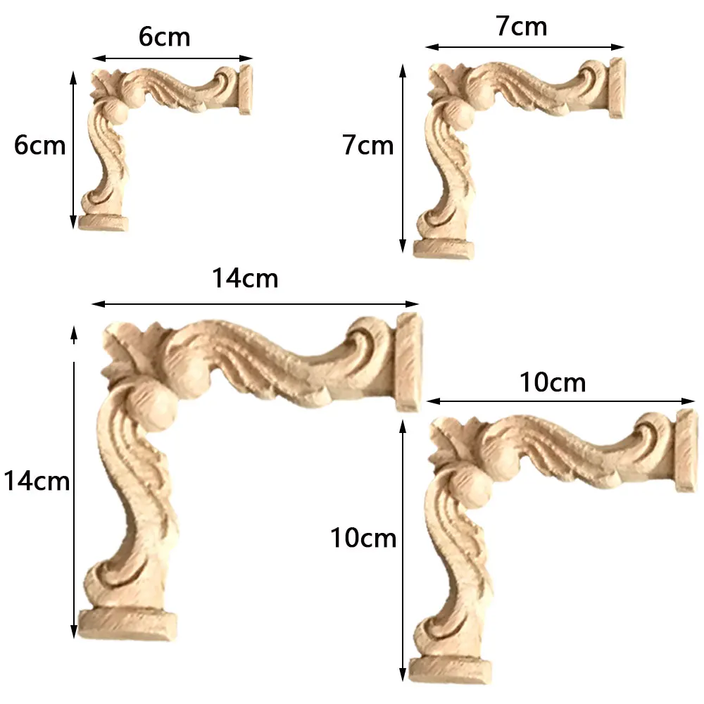 4pcs Rubber Natural Wood Carved Decal Onlay Applique Unpainted Flower Door Cabinet Home Furniture Decor European Style