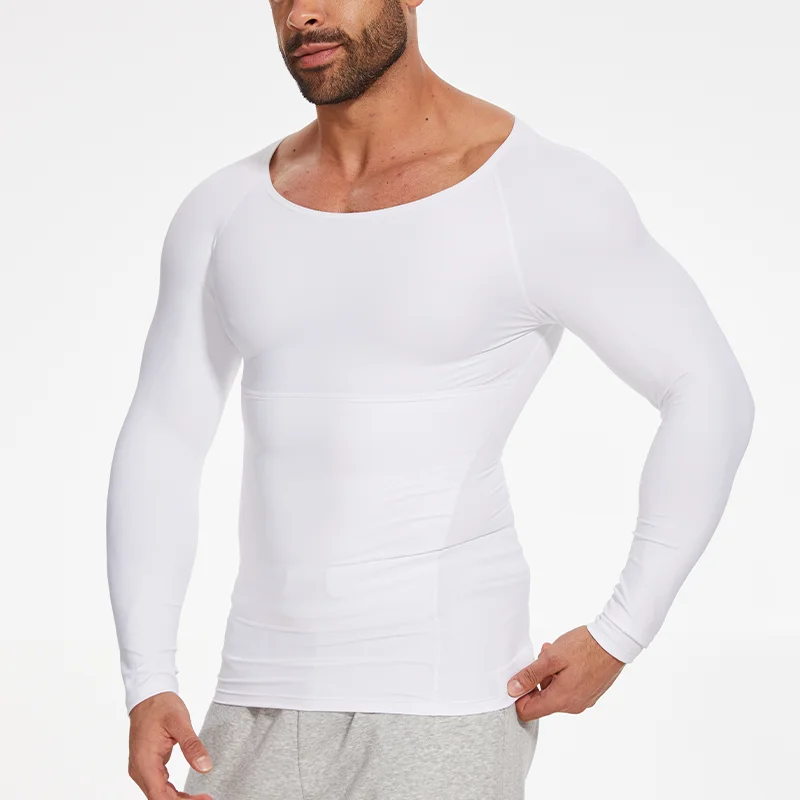 Camisas de compresión para hombres de manga larga que adelgazan el control de la barriga Body-Shaper cintura Trainer camiseta interior vientre plano Shapewear