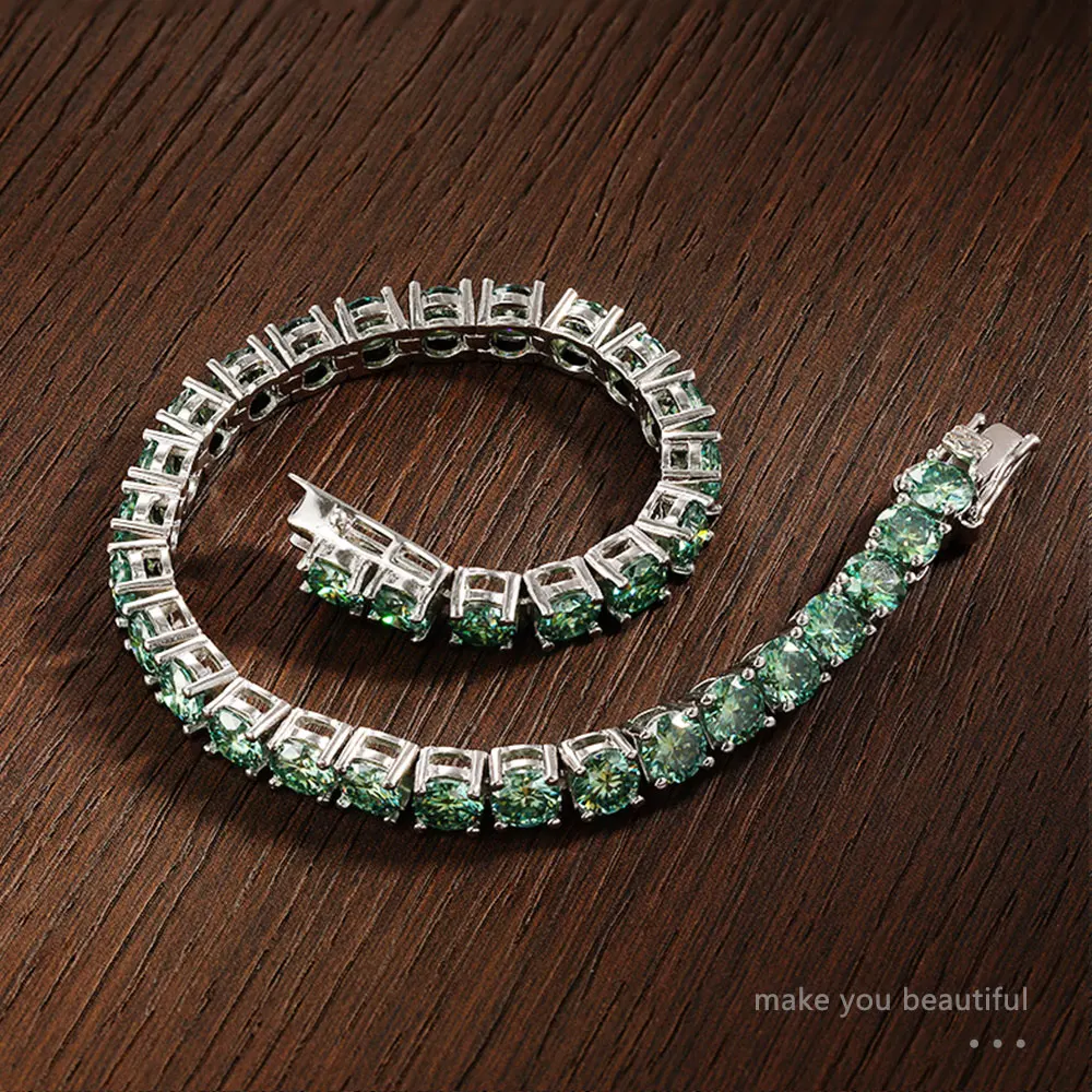 D VVS Original Green Moissanite Tennis Bracelets for Women Men Lab Diamond with GRA Wedding Jewelry 925 Sliver Bracelet