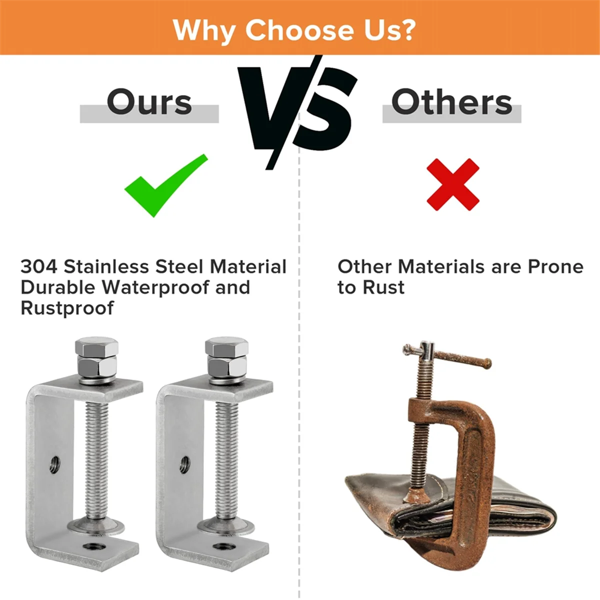 คีมหนีบเหล็กสแตนเลสรูปเสือ304 2ชิ้นตัวหนีบงานไม้ตัวซีสำหรับงานหนัก Welding-45mm