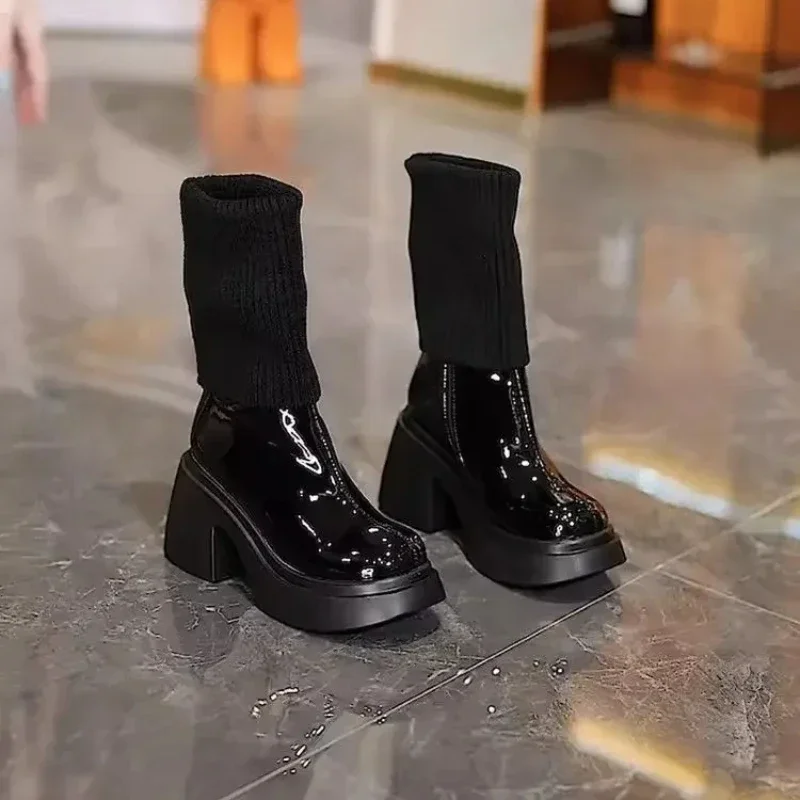 Winter 2025 Autumn New In Half High Boots for Women Fashion On Offer Promotion Waterproof Rock Gyaru Spring Mid Calf Shoes Woman image 4