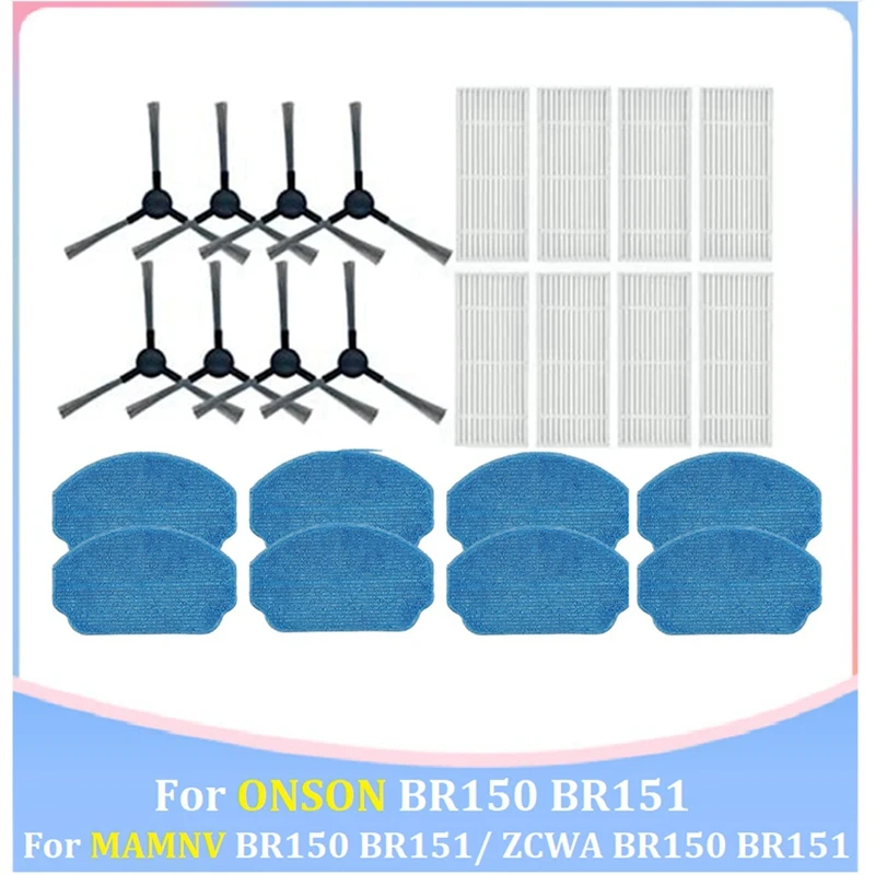 

A85I-Accessories Kit For MAMNV BR150 BR151/ ZCWA BR150 BR151 / ONSON BR150 BR151 Robot Vacuum Cleaner Side Brush Mop Cloth